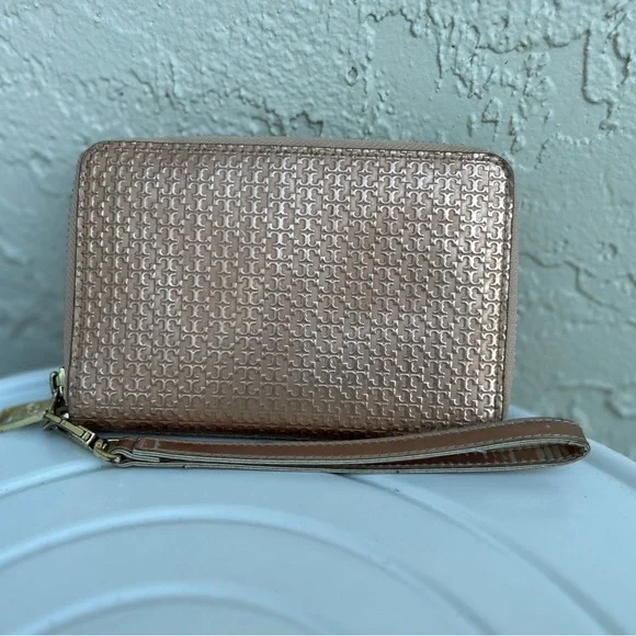 Tory Burch Marion Embosed Leather Zip Around Wallet Wristlet Rose Gold - Picture 6 of 8